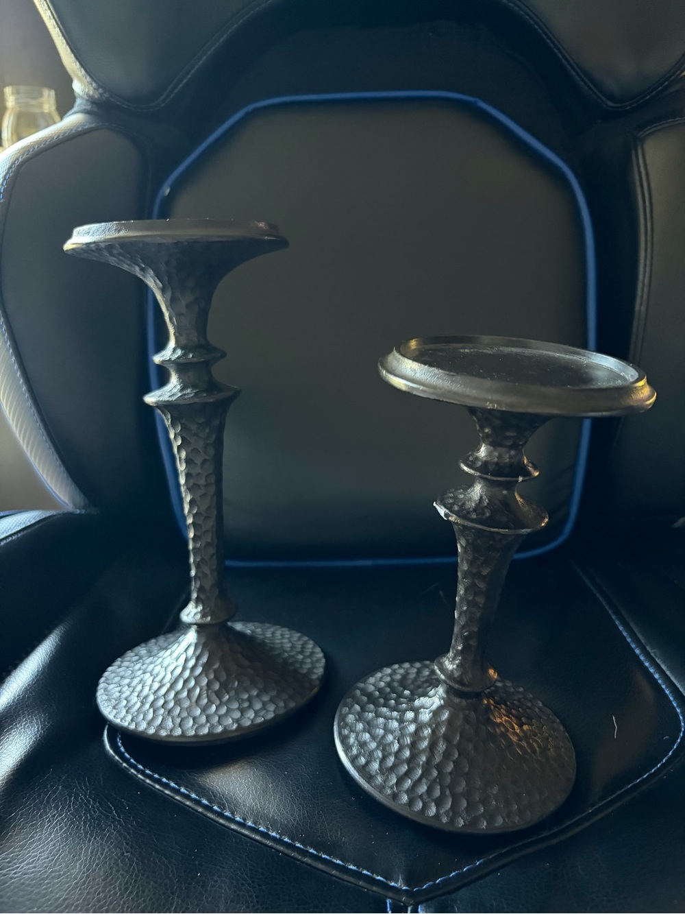Pottery Barn Decorative Hammered Metal Candlestick Pair